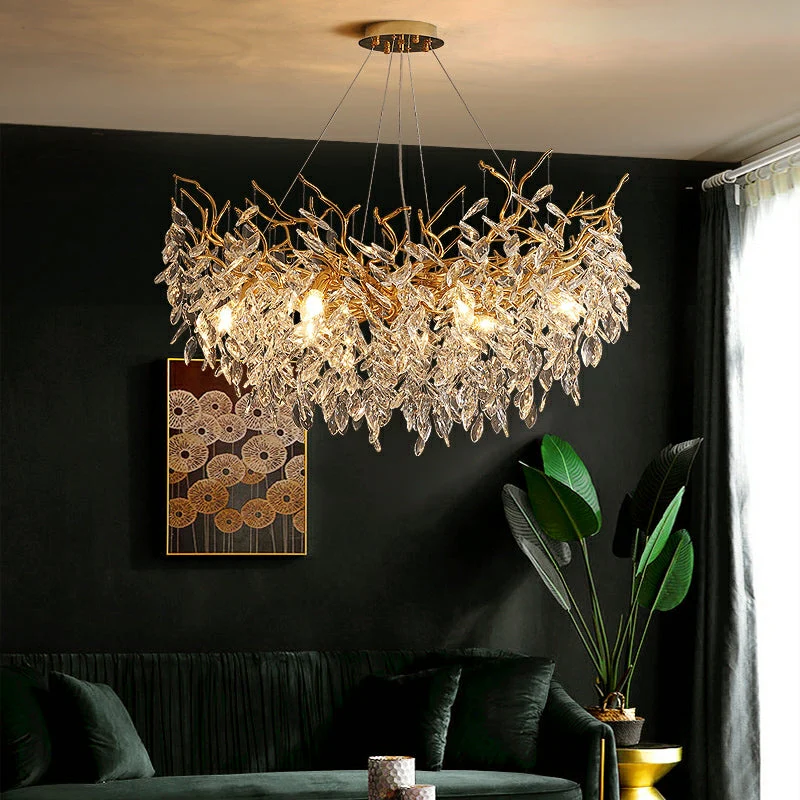 French Branch Crystal Chandelier with Elegant Crystal Leaves - Image 21
