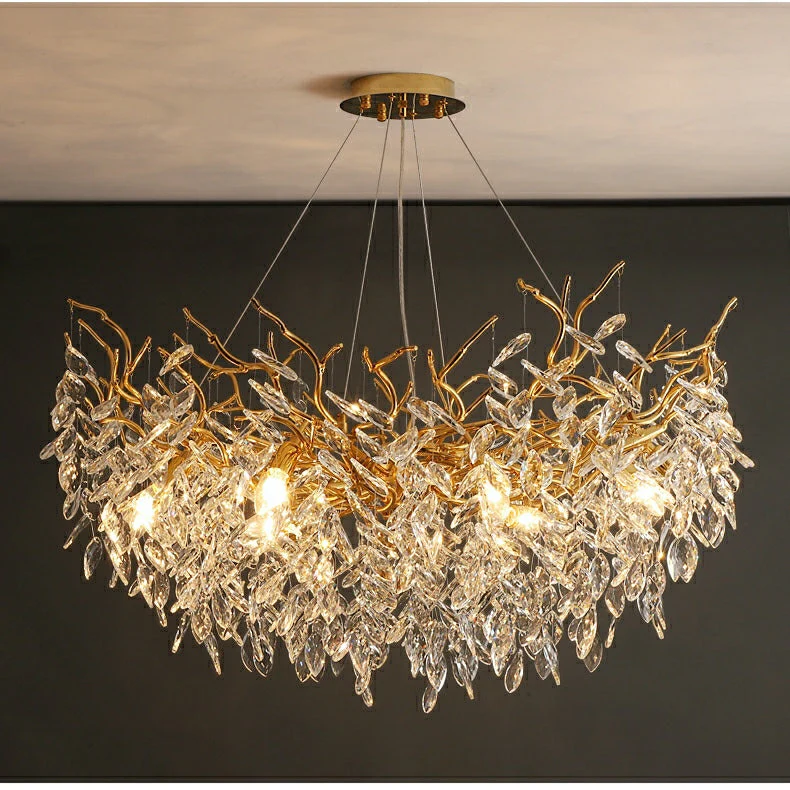 French Branch Crystal Chandelier with Elegant Crystal Leaves - Image 22