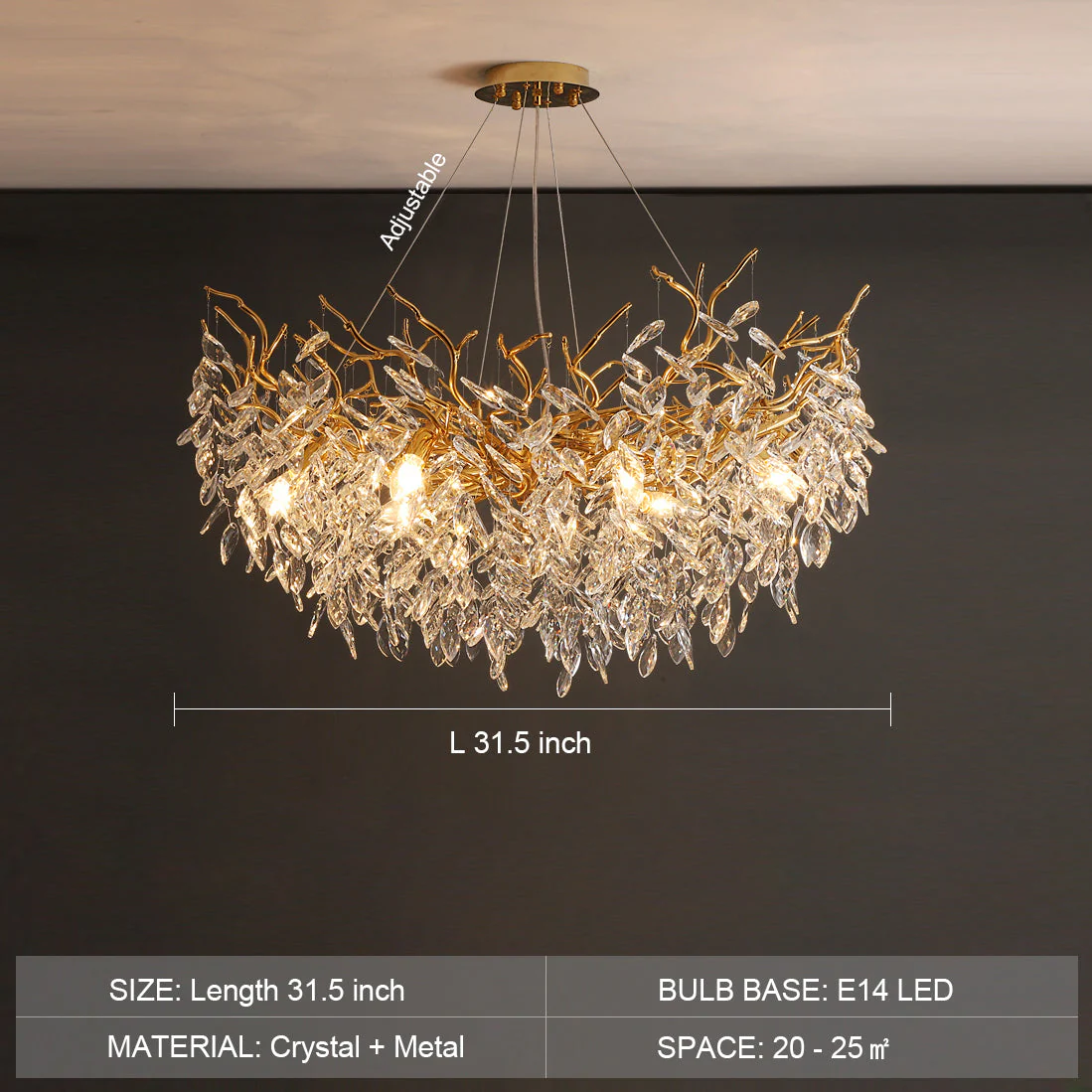 French Branch Crystal Chandelier with Elegant Crystal Leaves - Image 30