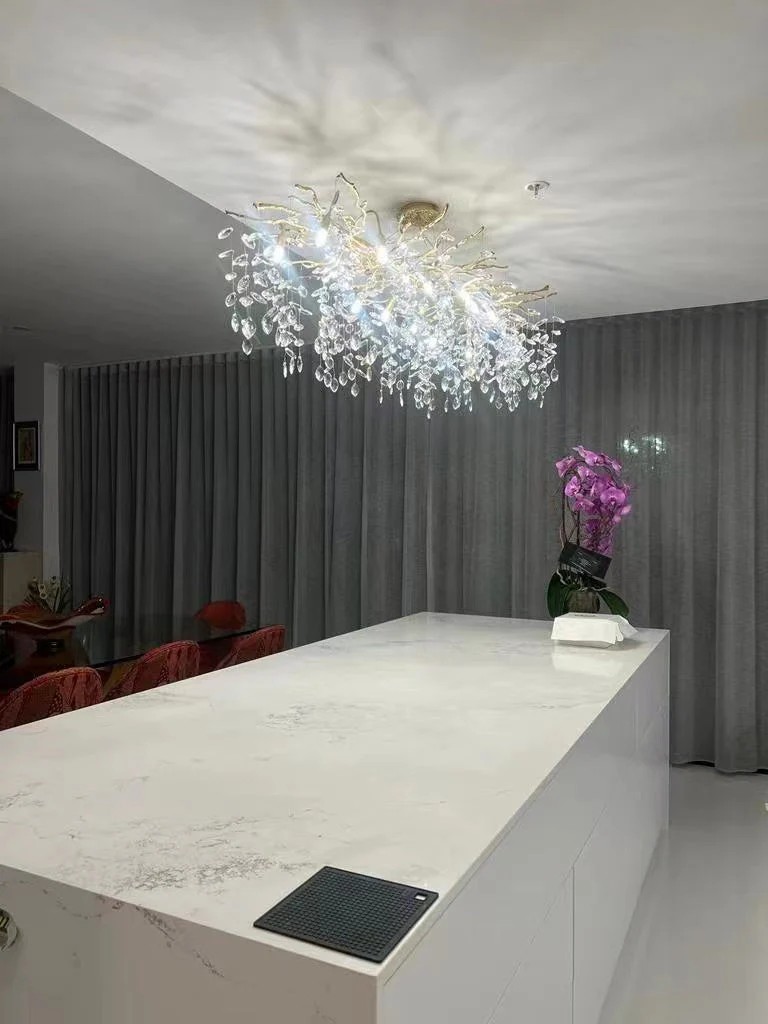 French Branch Crystal Chandelier with Elegant Crystal Leaves - Image 5
