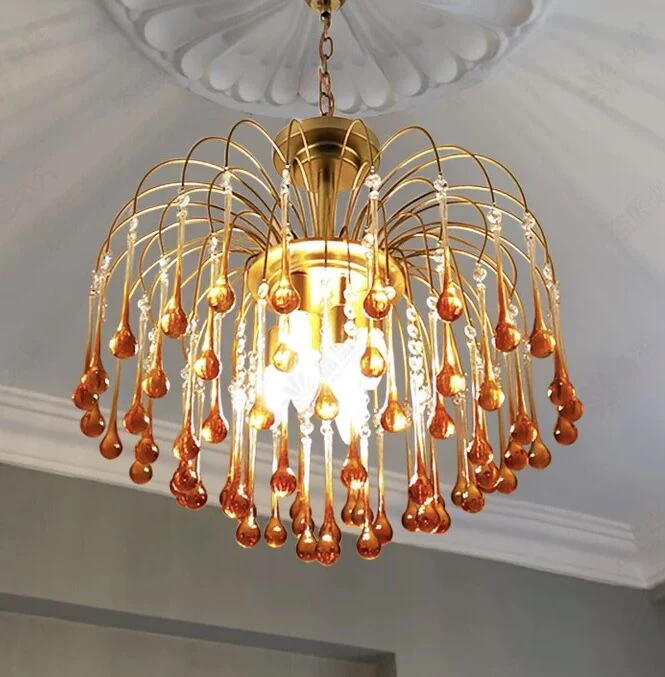 French Style Bedroom Small Creative Chandelier Vintage Romantic Warm Vibe Amber Waterdrop Light Fixture for Restaurant Dining Room Kids Room - Image 3