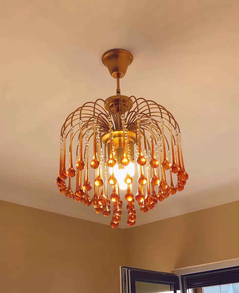 French Style Bedroom Small Creative Chandelier Vintage Romantic Warm Vibe Amber Waterdrop Light Fixture for Restaurant Dining Room Kids Room - Image 9