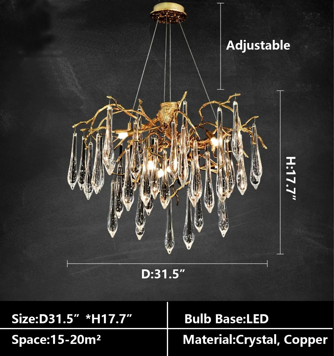 French Style Living Room Branch Crystal Drops Chandelier Modern Copper Gold Finish Dining Room Ceiling Lighting Fixture - Image 10