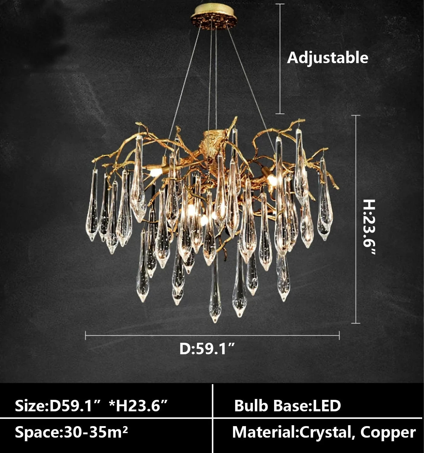 French Style Living Room Branch Crystal Drops Chandelier Modern Copper Gold Finish Dining Room Ceiling Lighting Fixture - Image 13