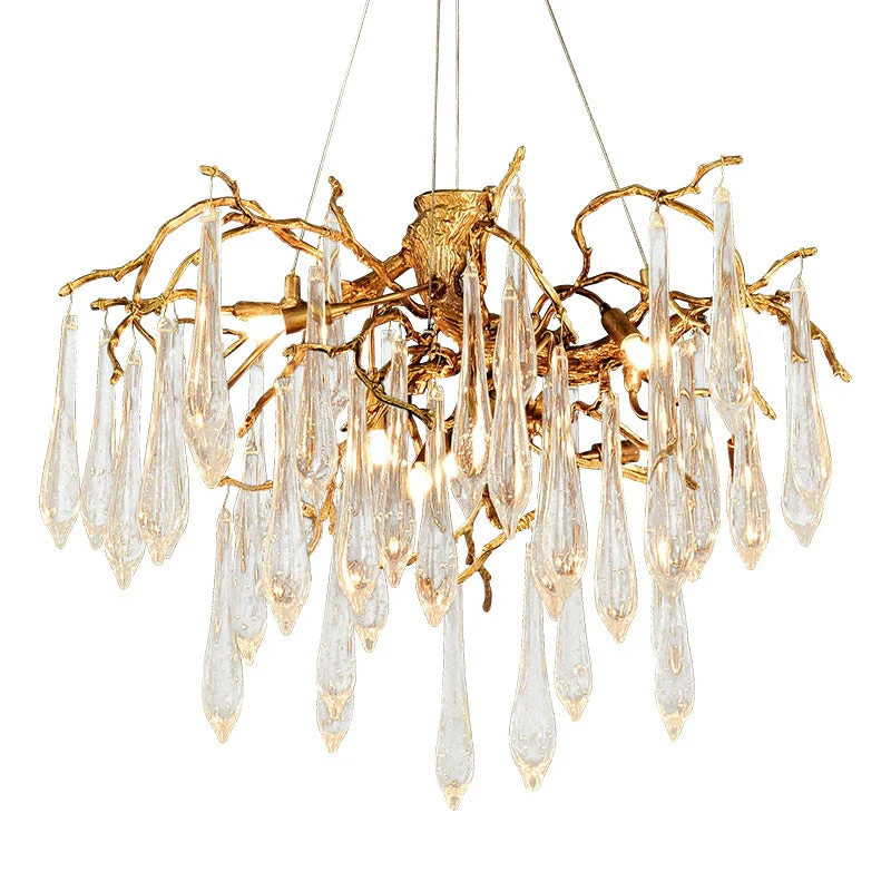 French Style Living Room Branch Crystal Drops Chandelier Modern Copper Gold Finish Dining Room Ceiling Lighting Fixture - Image 2