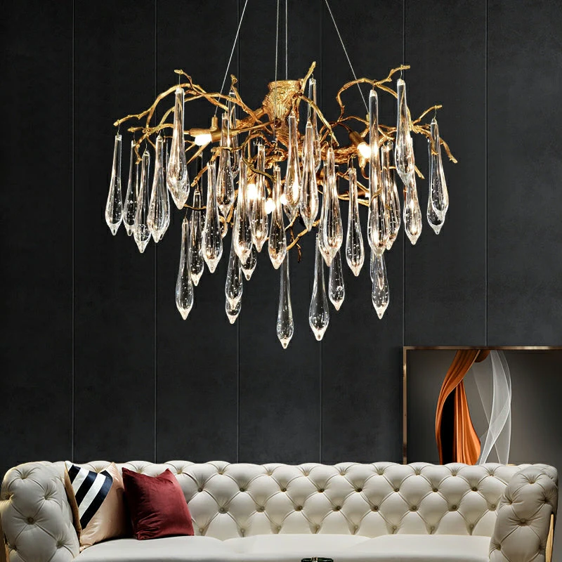 French Style Living Room Branch Crystal Drops Chandelier Modern Copper Gold Finish Dining Room Ceiling Lighting Fixture - Image 3