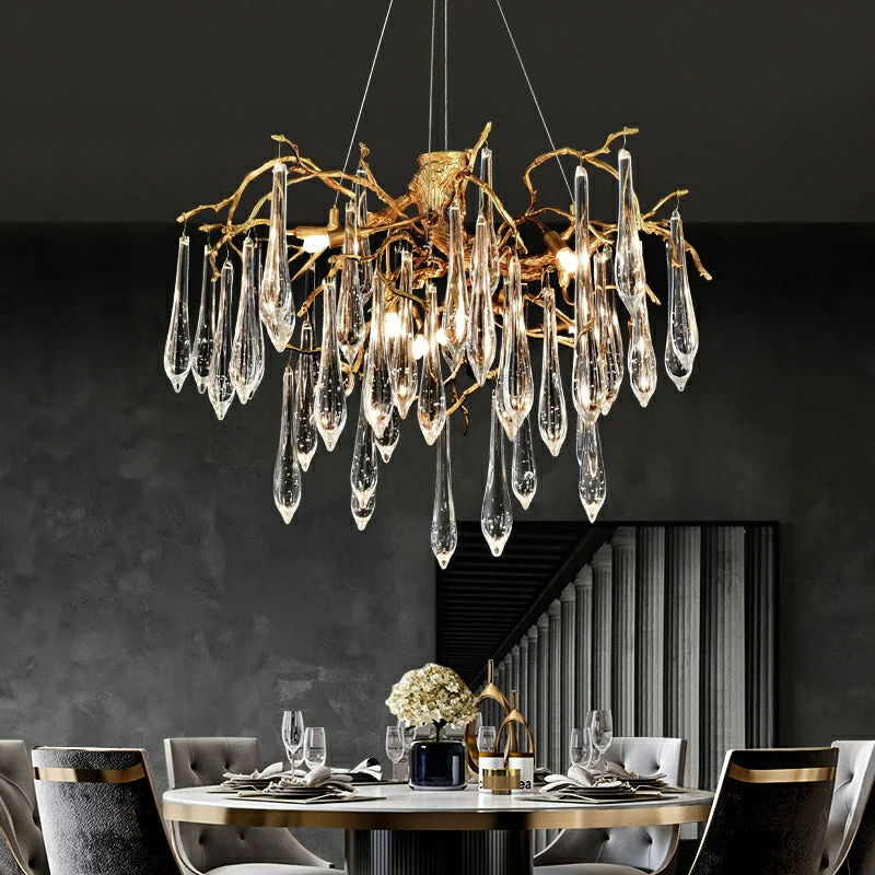 French Style Living Room Branch Crystal Drops Chandelier Modern Copper Gold Finish Dining Room Ceiling Lighting Fixture - Image 4