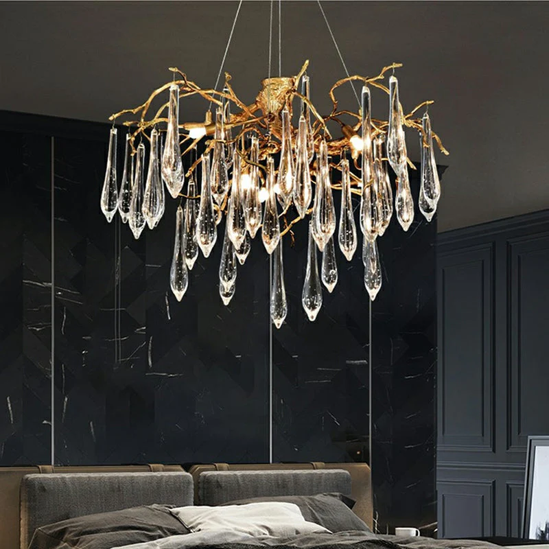 French Style Living Room Branch Crystal Drops Chandelier Modern Copper Gold Finish Dining Room Ceiling Lighting Fixture - Image 5