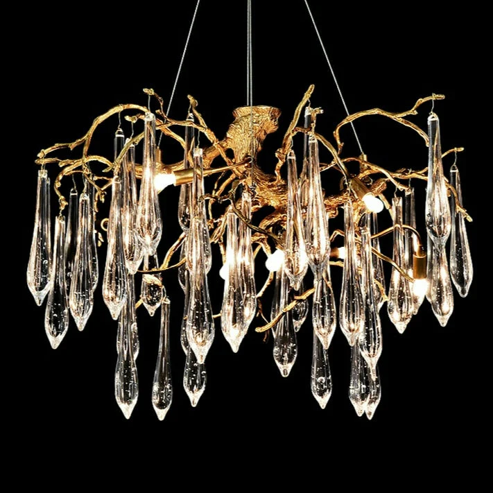 French Style Living Room Branch Crystal Drops Chandelier Modern Copper Gold Finish Dining Room Ceiling Lighting Fixture - Image 6