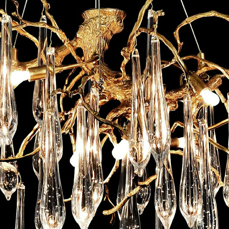 French Style Living Room Branch Crystal Drops Chandelier Modern Copper Gold Finish Dining Room Ceiling Lighting Fixture - Image 7