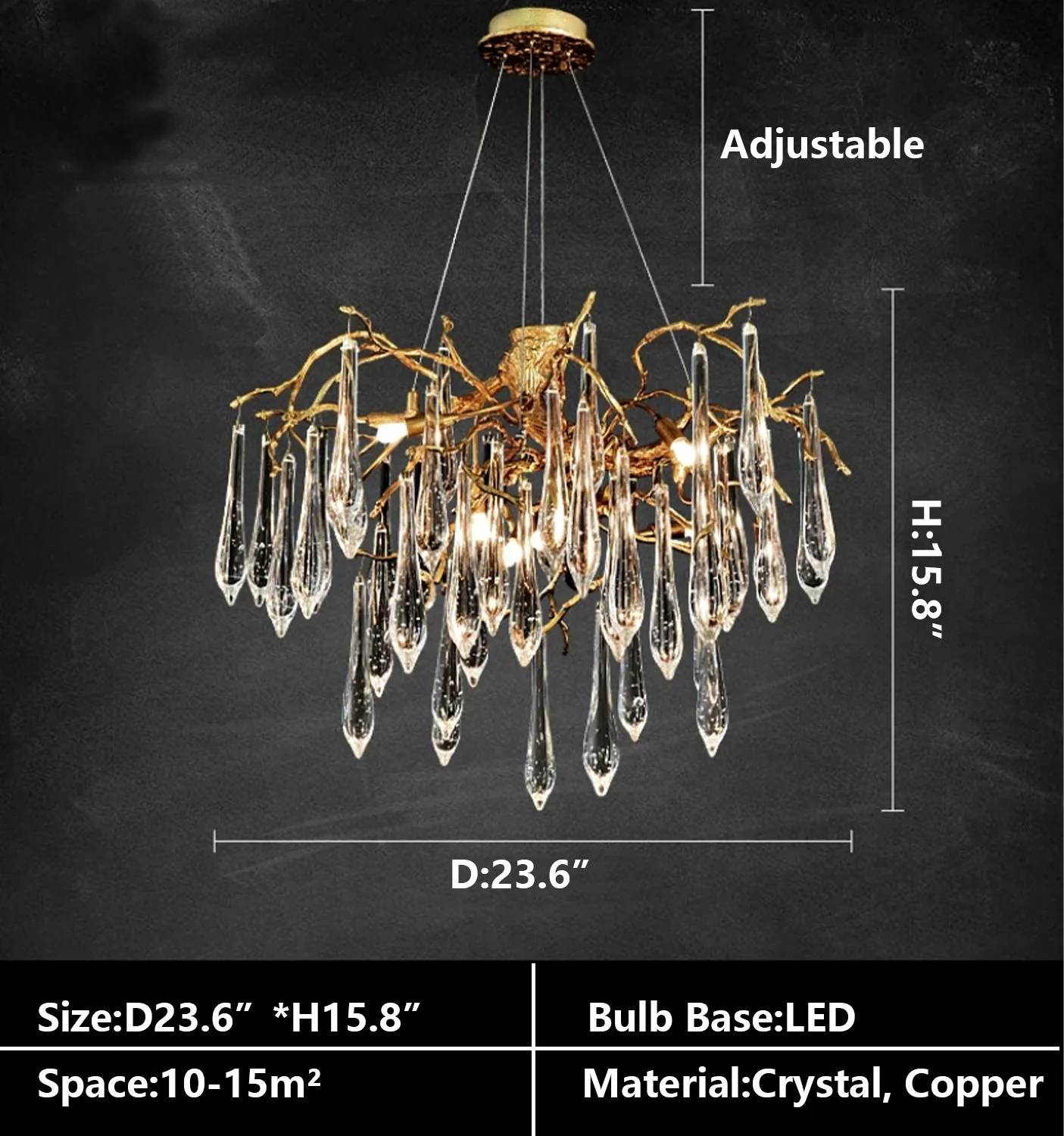 French Style Living Room Branch Crystal Drops Chandelier Modern Copper Gold Finish Dining Room Ceiling Lighting Fixture - Image 9