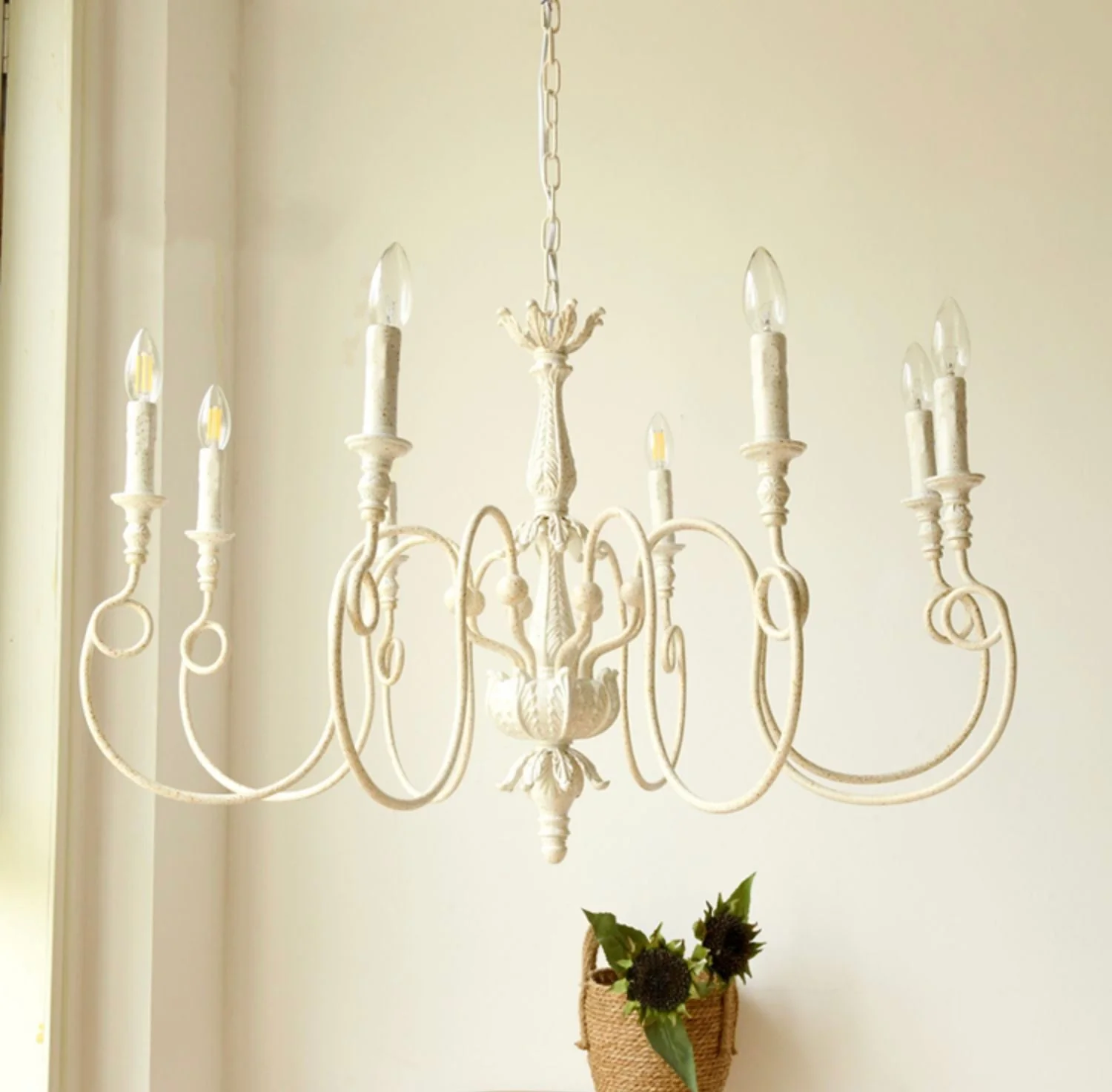 French Vintage Country Style White Rustic Iron Art Chandelier 6/8 Lights for Dining Room Bedroom Living Room - Image 8
