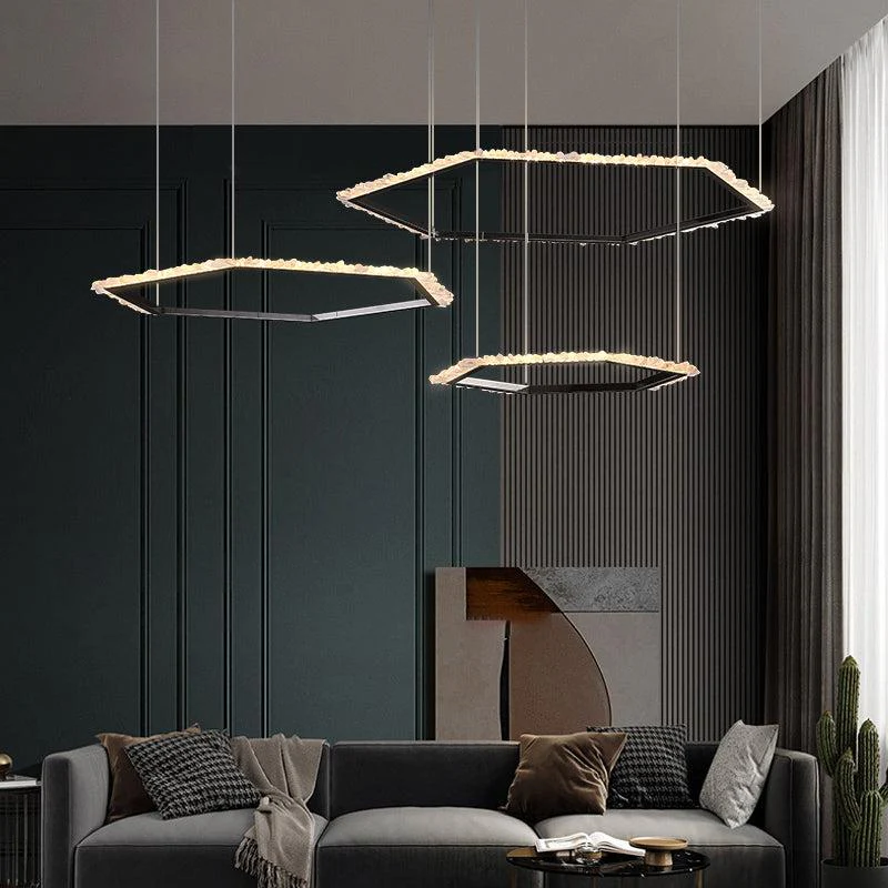Gina Hexagonal Rock Crystal Black Ring Chandelier - Image 2