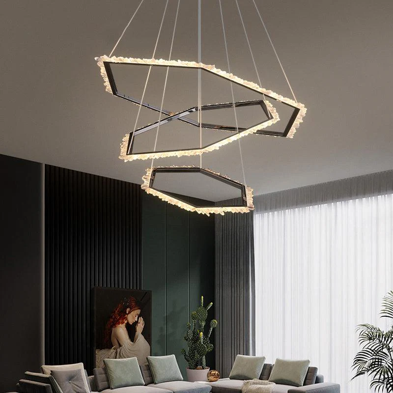 Gina Hexagonal Rock Crystal Black Ring Chandelier - Image 3