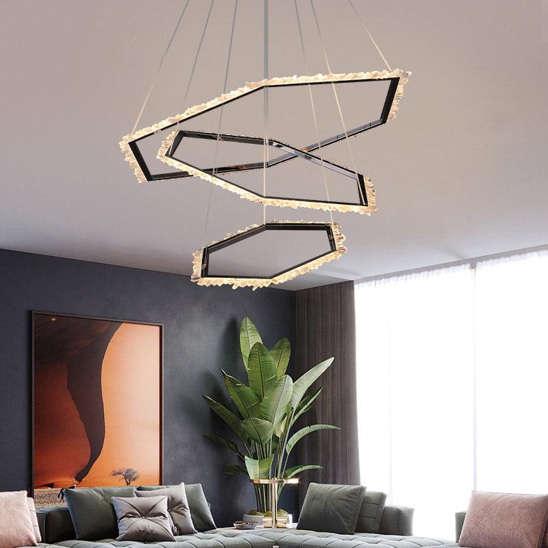 Gina Hexagonal Rock Crystal Black Ring Chandelier - Image 4