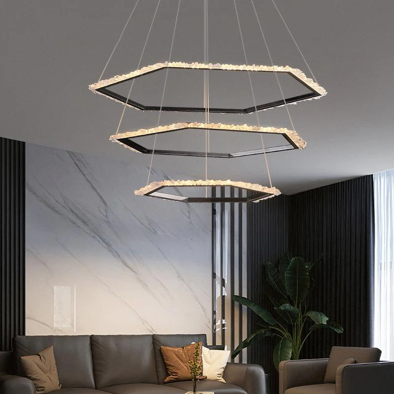 Gina Hexagonal Rock Crystal Black Ring Chandelier - Image 5