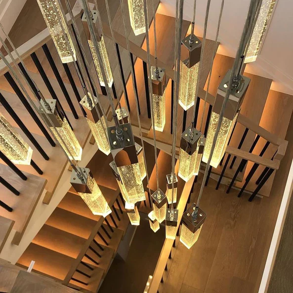 Modern Glacier Bubble Crystsal Sticks Chandelier in Gold/Chrome/Black Finish for Staircase/Foyer - Image 2