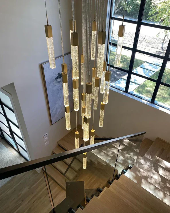 Modern Glacier Bubble Crystsal Sticks Chandelier in Gold/Chrome/Black Finish for Staircase/Foyer - Image 3