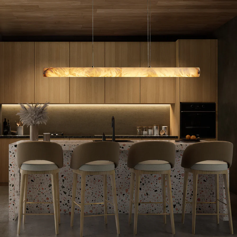 Halima Linear Alabaster LED Chandelier – 64" & 74" Options - Image 2