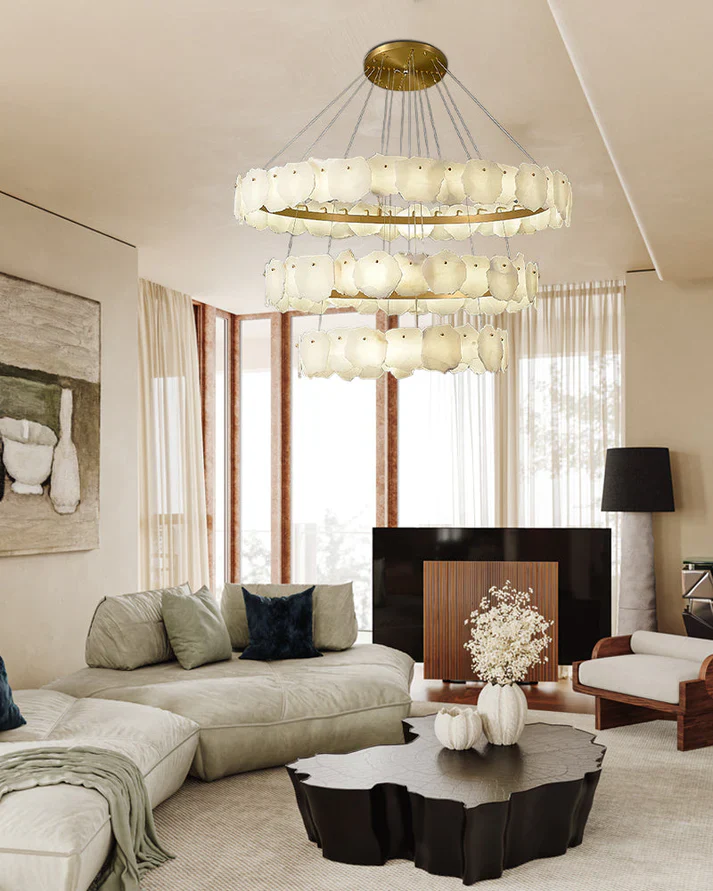 Irregular Alabaster Multi-Layered Round Chandelier - Image 7