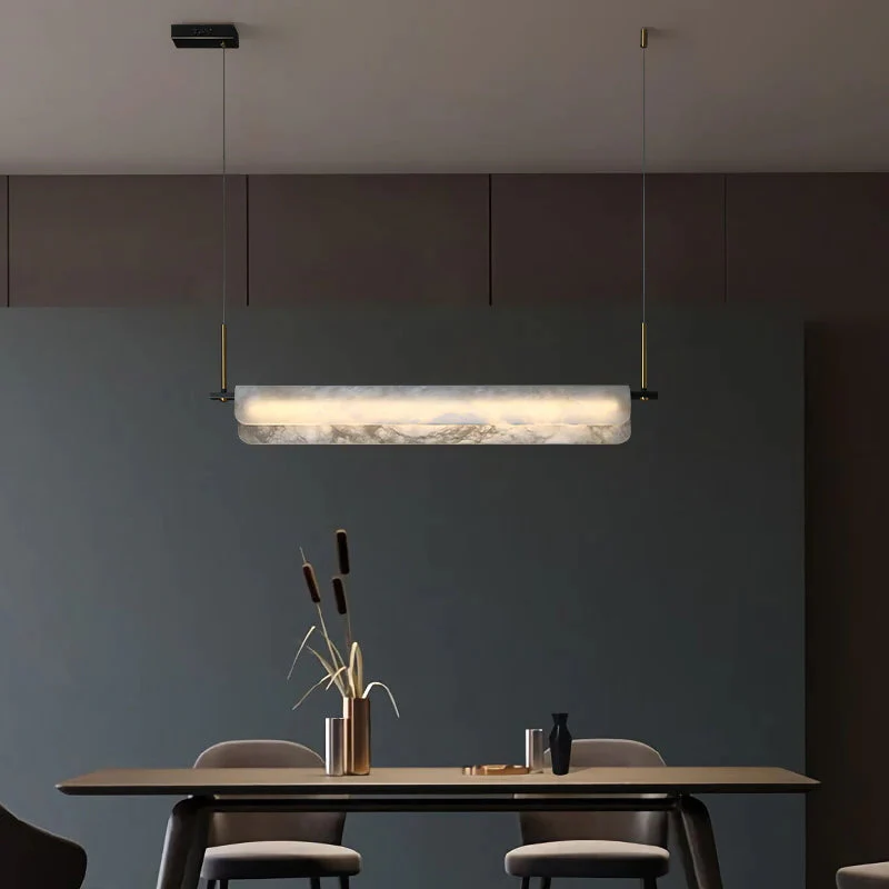 Joisse Alabaster Chandelier, Linear Chandelier Over Dining Room - Image 3