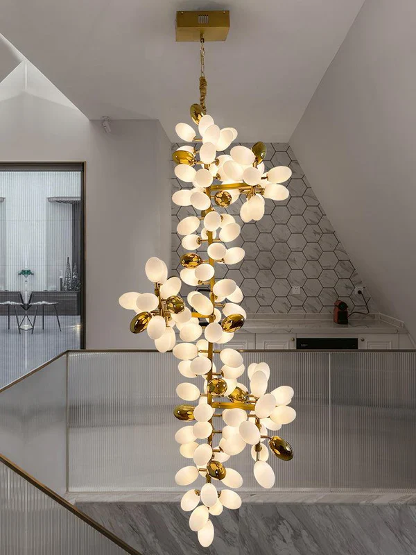 Large Branch Copper Chandelier with Grape Shape Bulbs Unique and Creative Light Fixture for Staircase/ Duplex/ High Ceiling Living Room/ Restaurant - Image 3