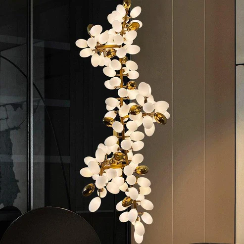 Large Branch Copper Chandelier with Grape Shape Bulbs Unique and Creative Light Fixture for Staircase/ Duplex/ High Ceiling Living Room/ Restaurant - Image 7
