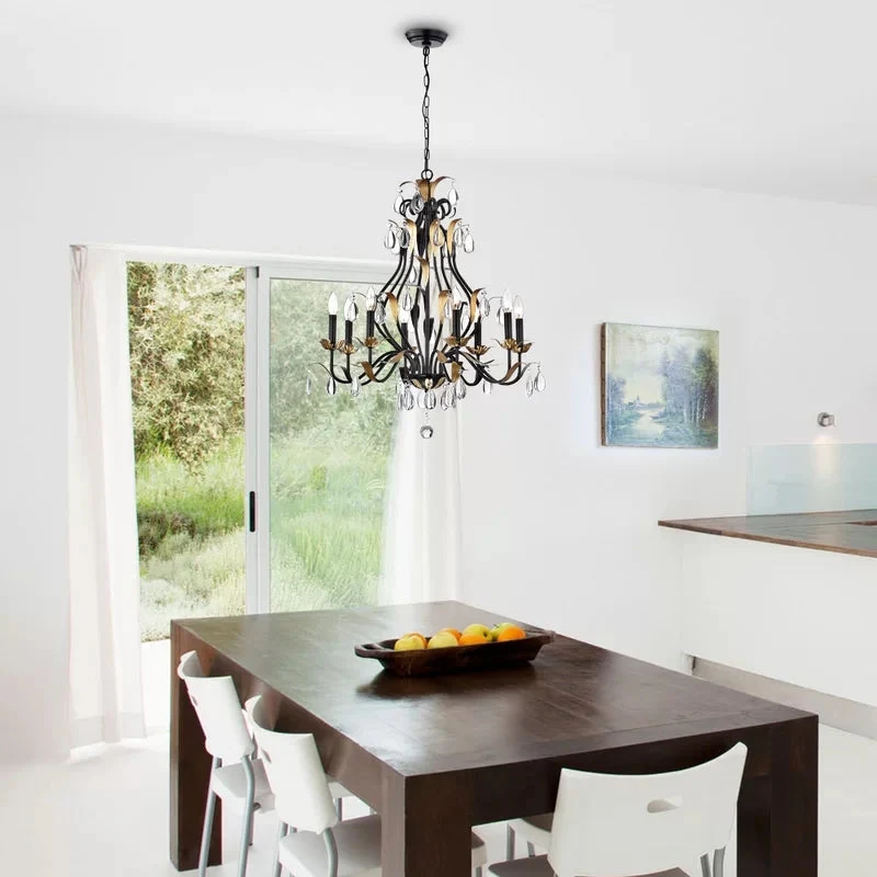Large European-Style Iron Cascading Candle and Crystal Pendant for Living / Dining Room - Image 2