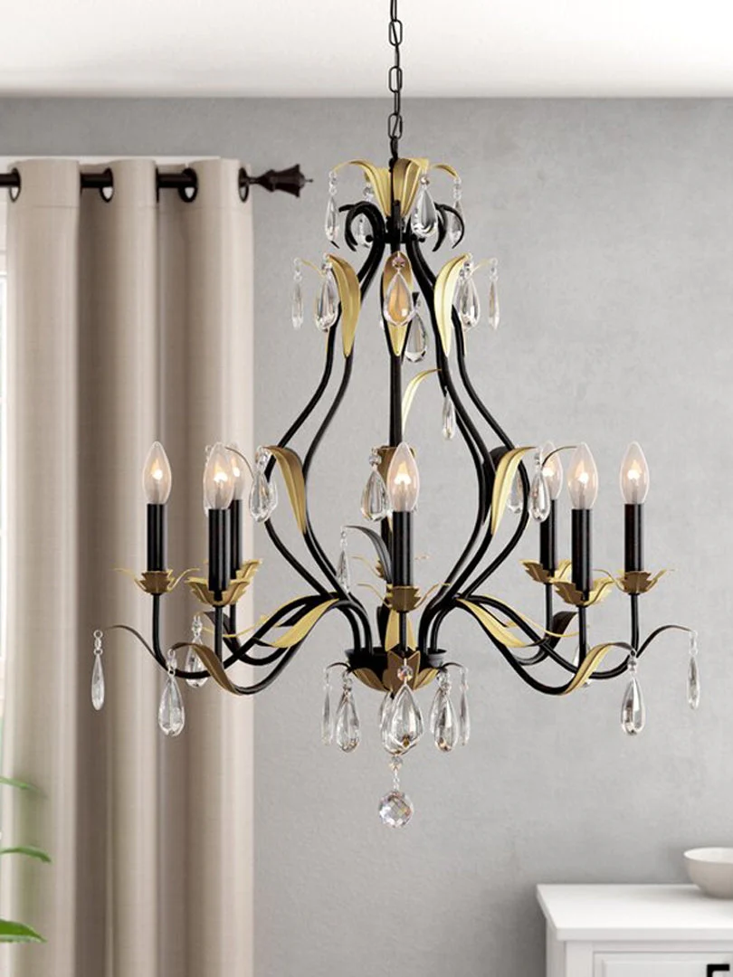 Large European-Style Iron Cascading Candle and Crystal Pendant for Living / Dining Room - Image 3