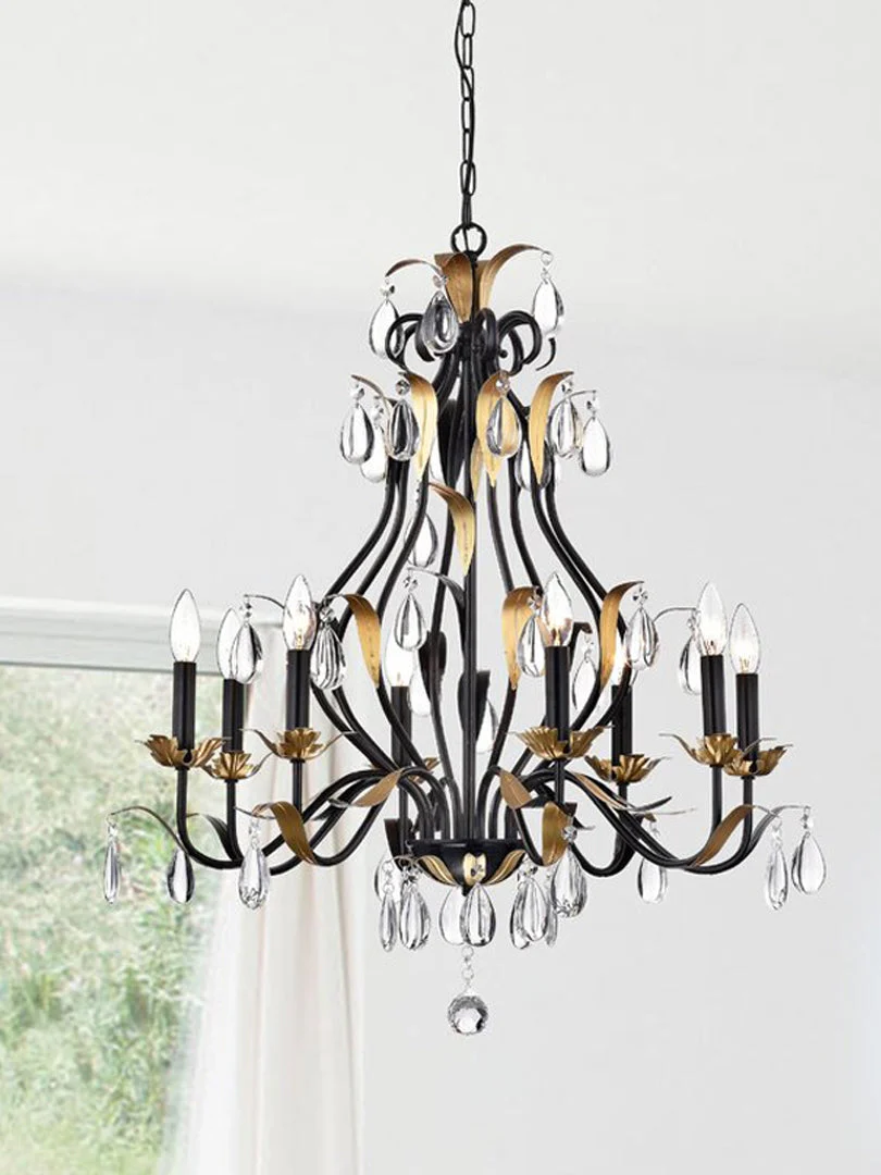 Large European-Style Iron Cascading Candle and Crystal Pendant for Living / Dining Room - Image 4