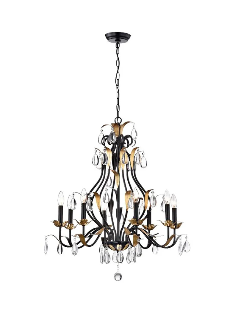 Large European-Style Iron Cascading Candle and Crystal Pendant for Living / Dining Room - Image 5
