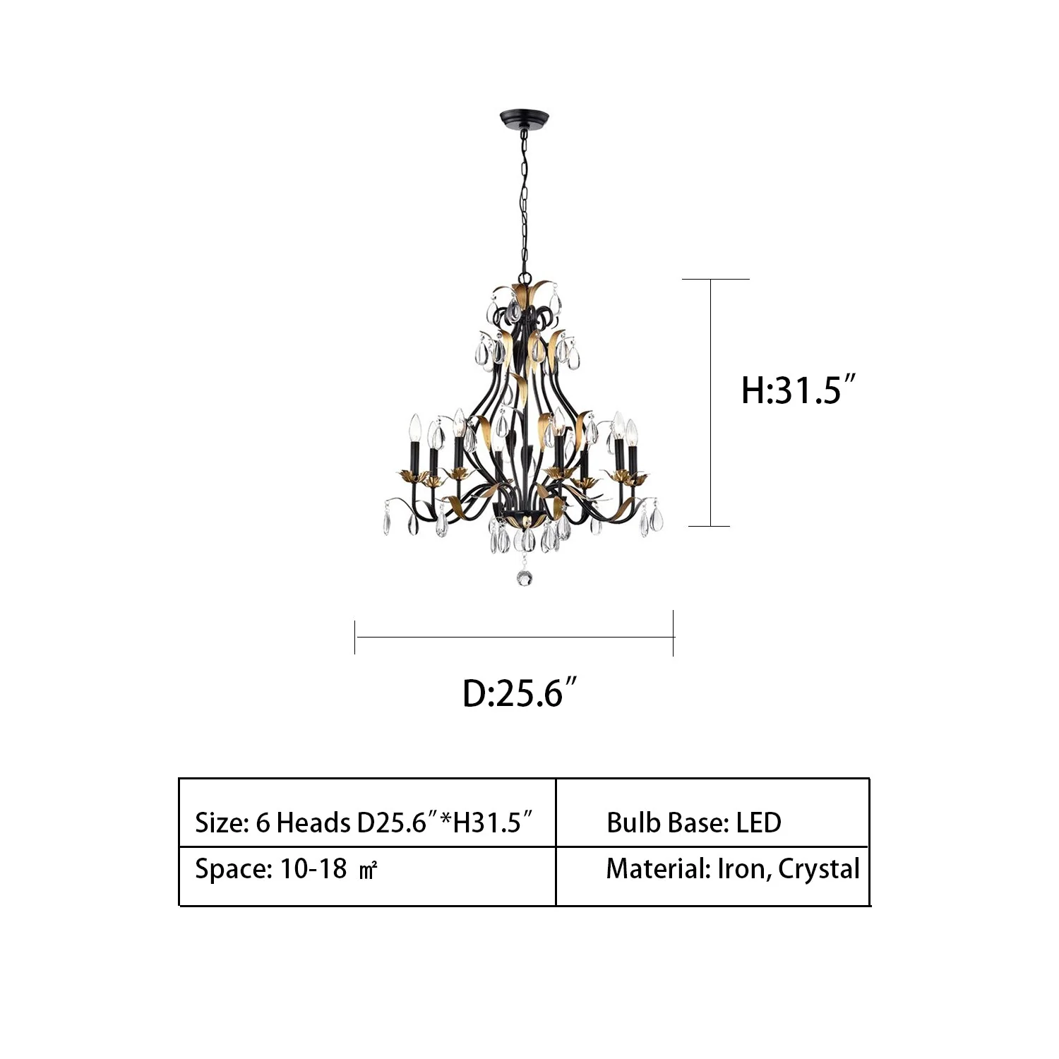 Large European-Style Iron Cascading Candle and Crystal Pendant for Living / Dining Room - Image 8