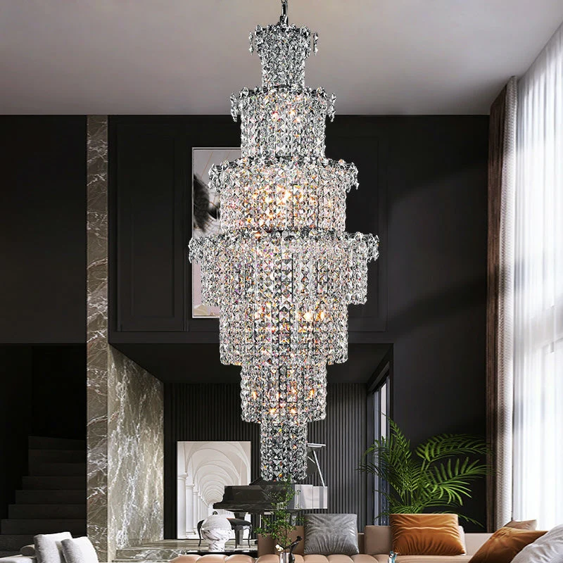 Large Multi-pieces Crystal Chandelier Stylish Ceiling Light Fixture For Foyer Living Room Staircase - Image 3