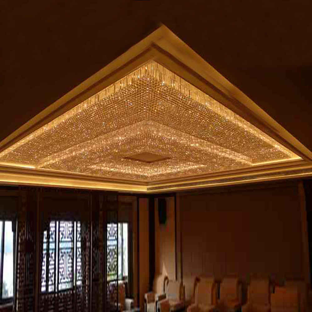 Large square golden crystal chandelier - Image 2