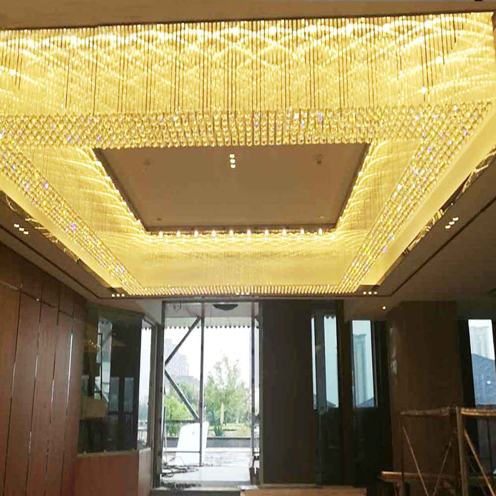 Large square golden crystal chandelier - Image 6
