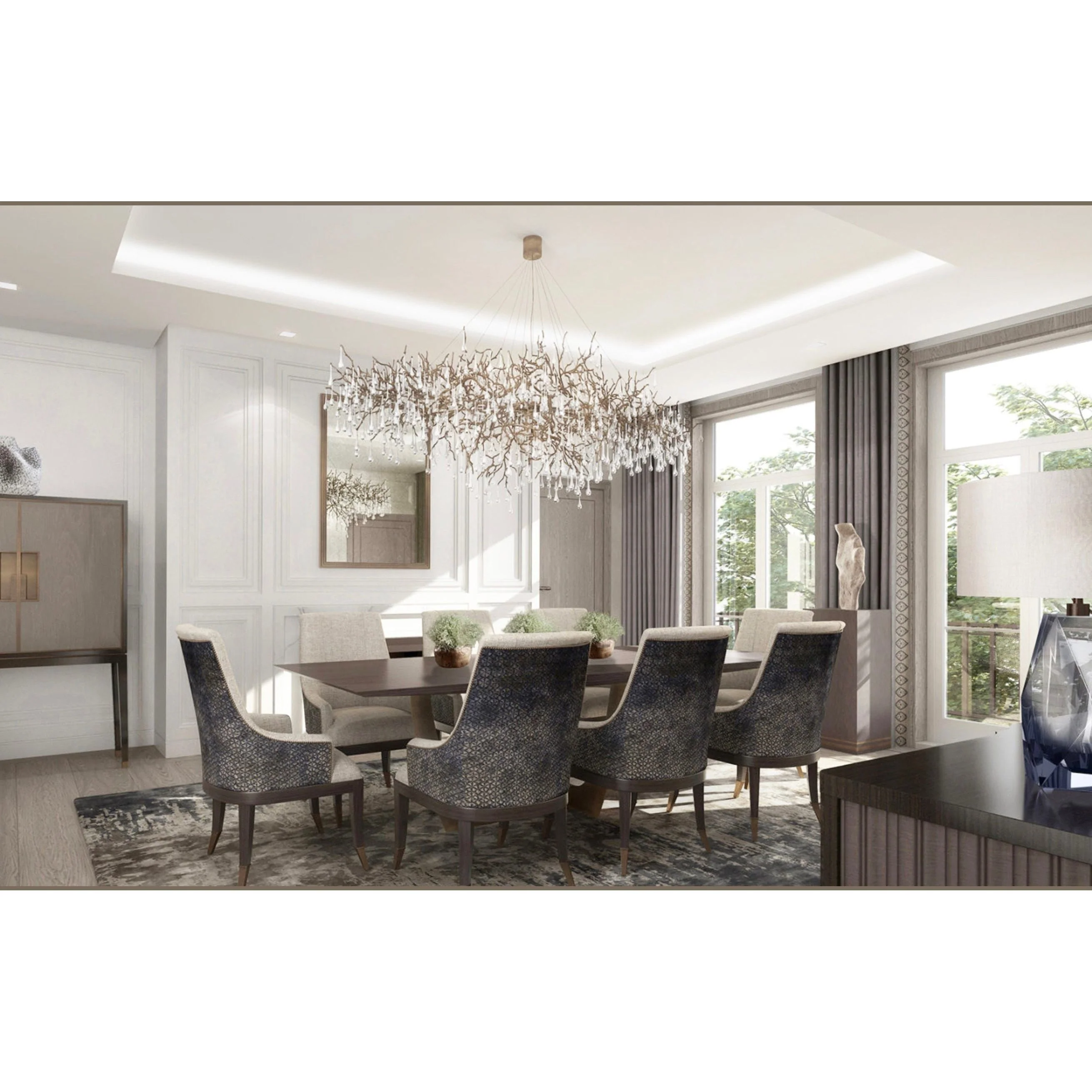 Le Saint Branch Brass Linear Teardrop Chandelier - Image 4