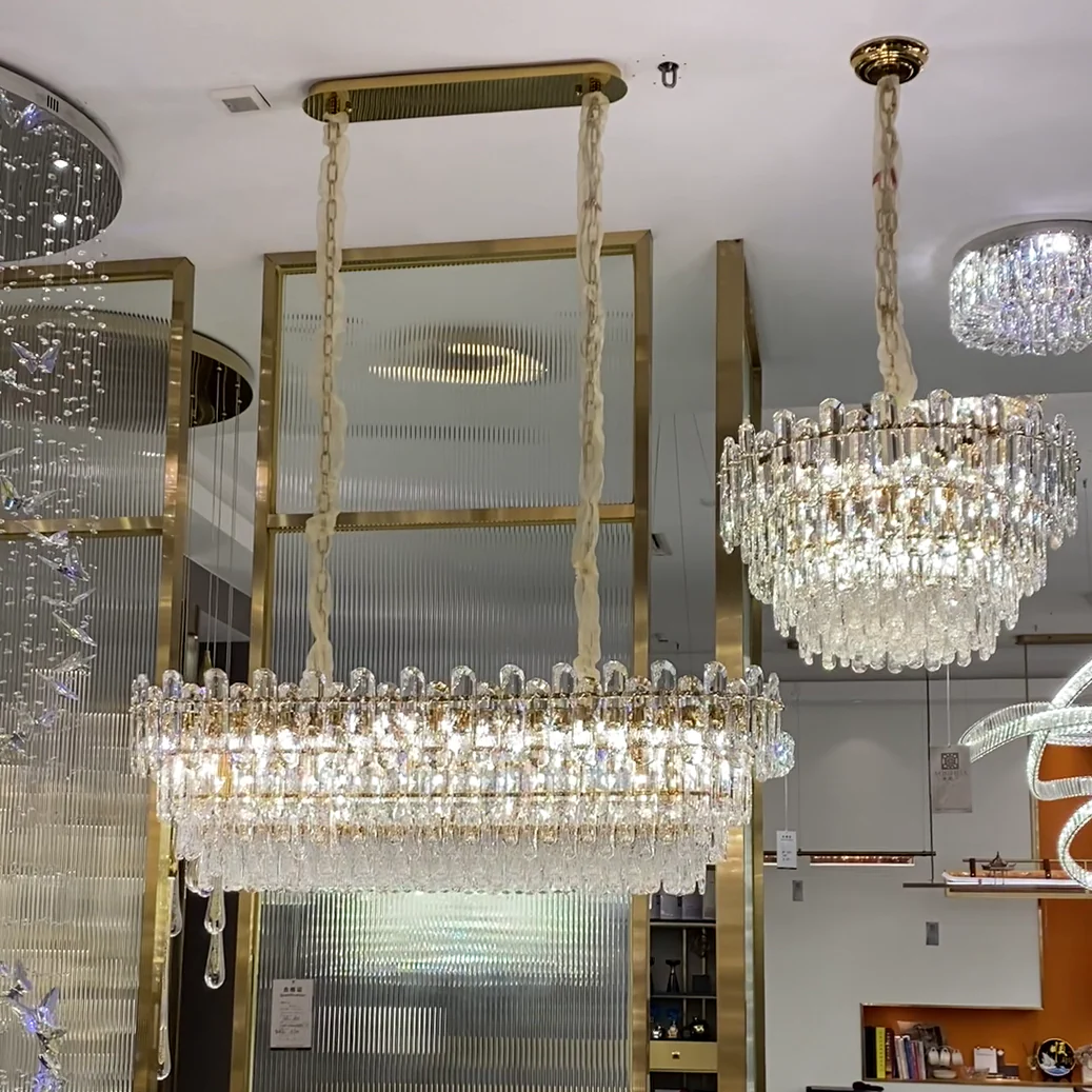 Light Luxury Round/Rectangular Clear Crystal Chandelier in Champagne Gold/Chrome Finish for Living/Dining Room/Bedroom - Image 2