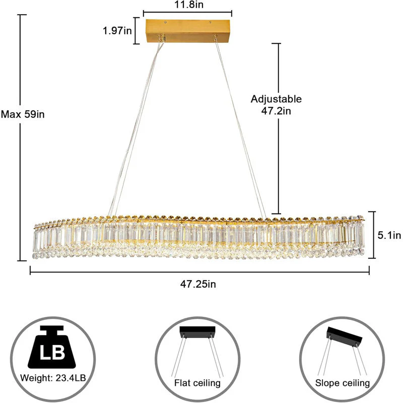 Lohan 47.25" Modern Luxury Geometric LED Crystal Kitchen Island Chandelier - Image 4