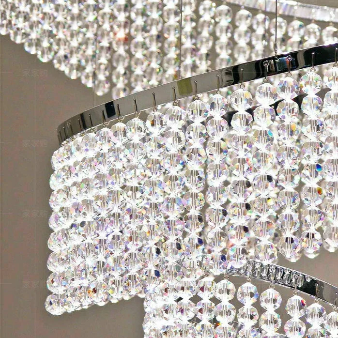 Long Crystal Tassel Rings Chandelier Extra Large Living Room Staircase High Ceiling Lighting Fixture - Image 3