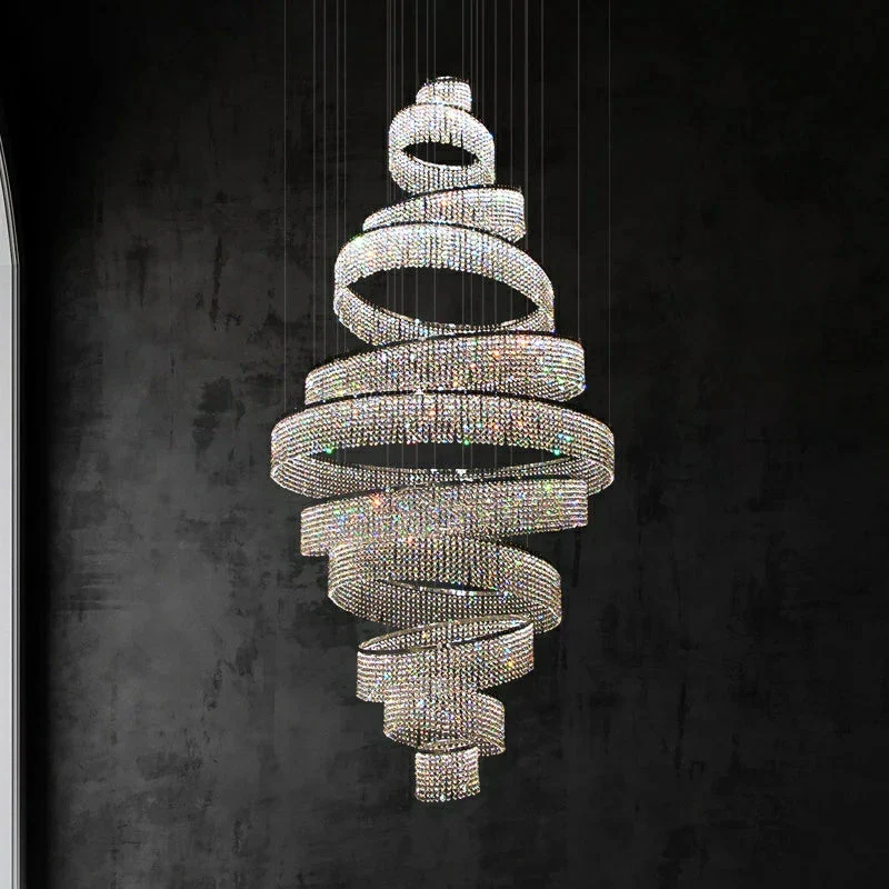 Long Crystal Tassel Rings Chandelier Extra Large Living Room Staircase High Ceiling Lighting Fixture - Image 5