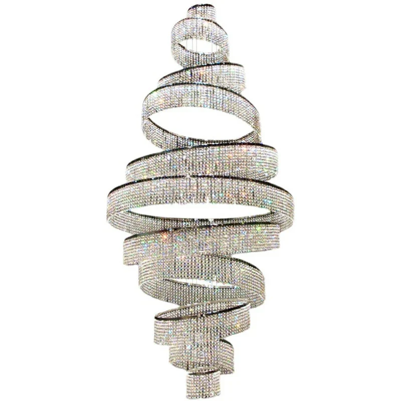 Long Crystal Tassel Rings Chandelier Extra Large Living Room Staircase High Ceiling Lighting Fixture - Image 6