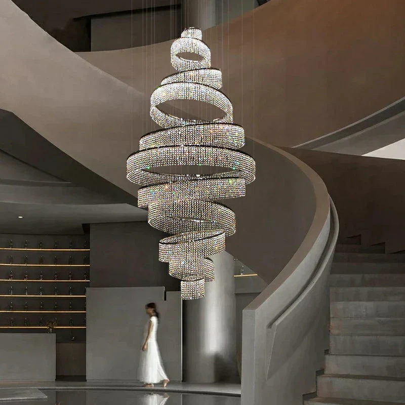 Long Crystal Tassel Rings Chandelier Extra Large Living Room Staircase High Ceiling Lighting Fixture - Image 8