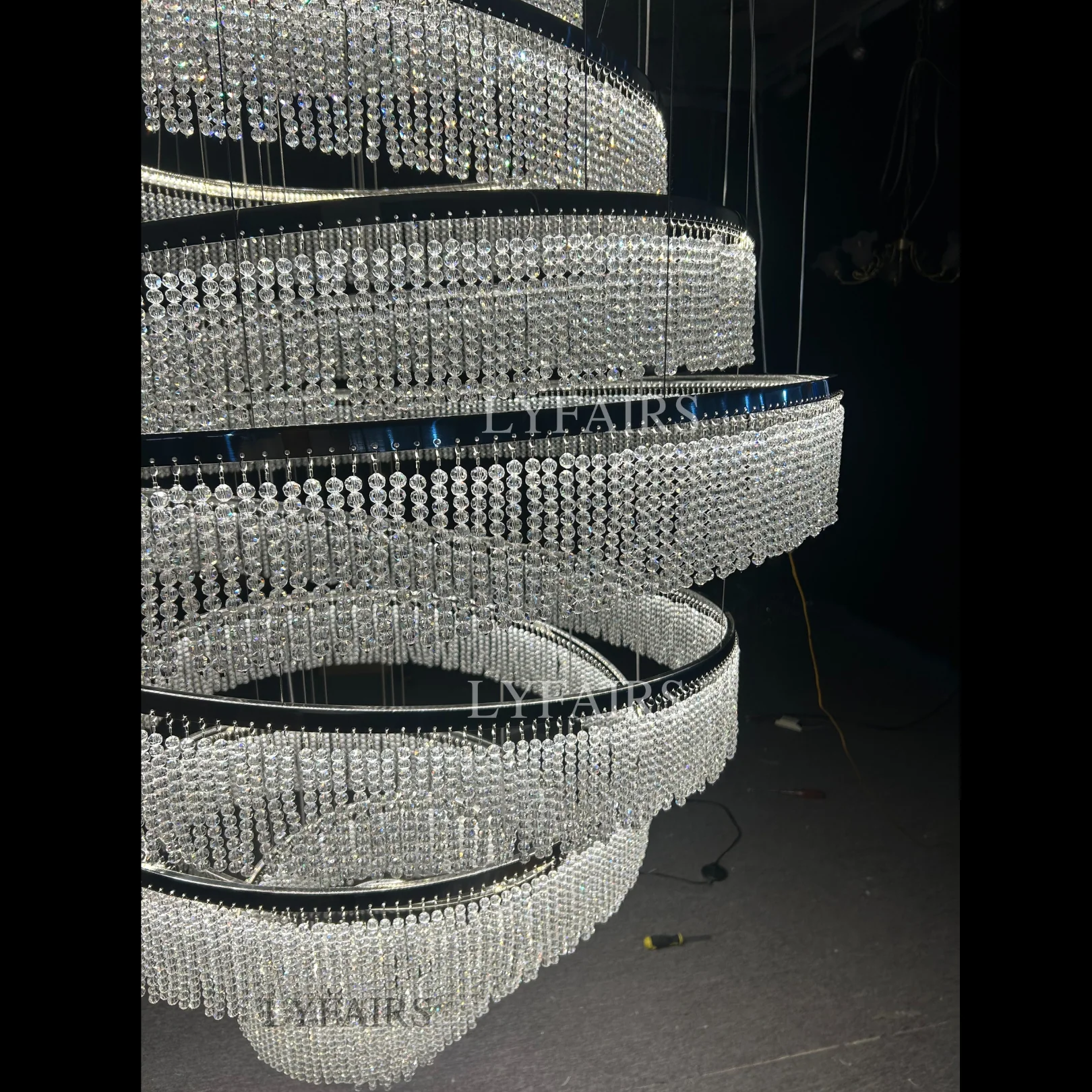 Long Crystal Tassel Rings Chandelier Extra Large Living Room Staircase High Ceiling Lighting Fixture - Image 10