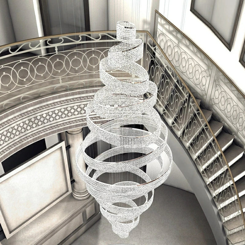 Long Crystal Tassel Rings Chandelier Extra Large Living Room Staircase High Ceiling Lighting Fixture - Image 3