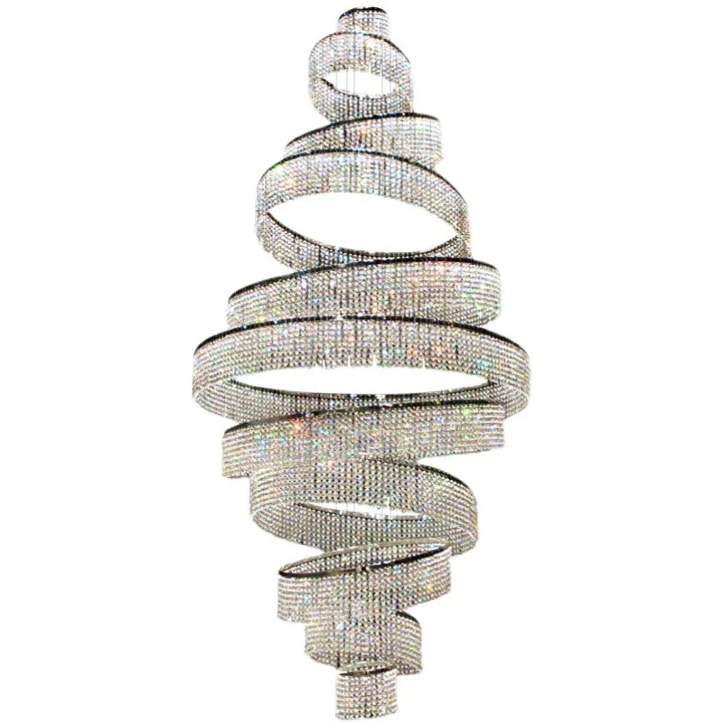 Long Crystal Tassel Rings Chandelier Extra Large Living Room Staircase High Ceiling Lighting Fixture - Image 6