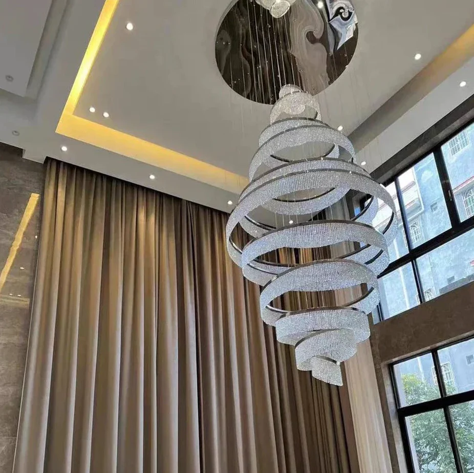 Long Crystal Tassel Rings Chandelier Extra Large Living Room Staircase High Ceiling Lighting Fixture - Image 8