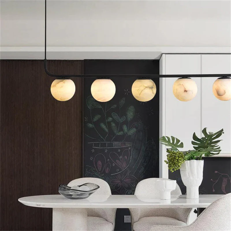 Merlin Amaris Alabaster Global Kitchen Island Pendant 5 Lights - Image 3