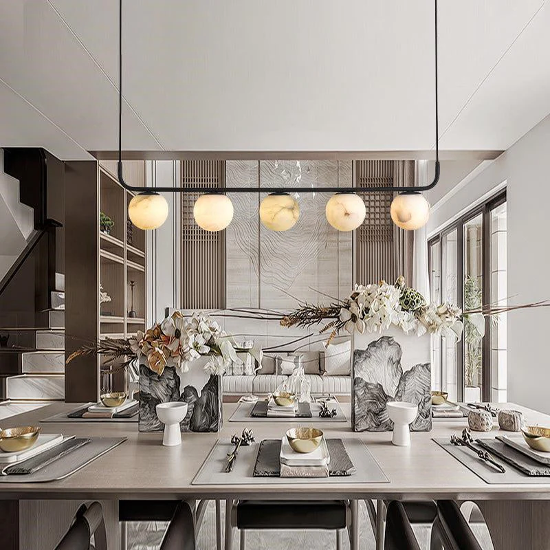 Merlin Amaris Alabaster Global Kitchen Island Pendant 5 Lights - Image 4