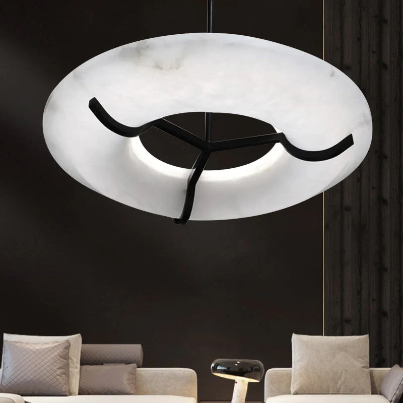 Merlin Isla Round Alabaster Dining Room Chandelier, Modern Lamp - Image 3
