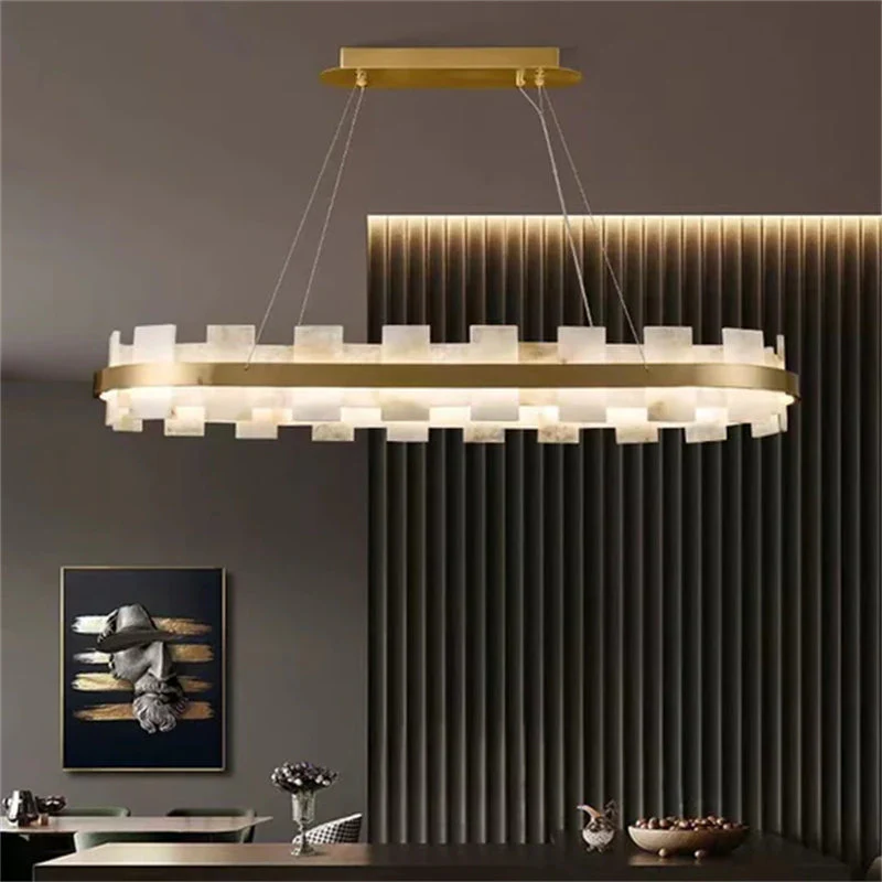 Merlin Anita Modern Round Alabaster Chandelier For Living Room - Image 4